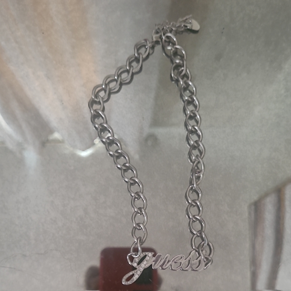Guess Silver-Tone Logo Curb Bracelet